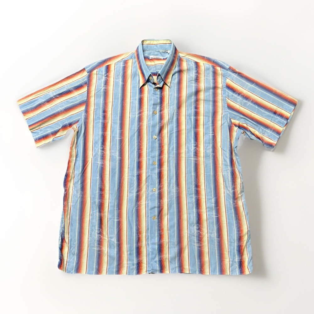 Maus & Hoffman Shirt Mens XL Multicolor StripedMade Italy Short Sleeve Button